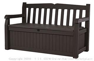 Keter Eden 70 Gallon Storage Bench Deck Box for Patio Decor and Outdoor Seating, Brown/Brown(Factory Sealed) COME PREVIEW!!!! (online $105)