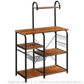 Mr IRONSTONE Vintage Kitchen Baker's Rack Utility Storage Shelf 35.5" Microwave Stand 4-Tier+3-Tier Shelf for Spice Rack Organizer Workstation with 10 Hooks (online $102)