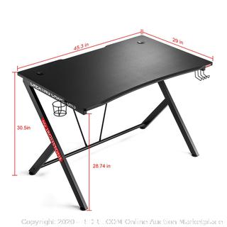Mr IRONSTONE Gaming Desk 45.3" W x 29" D Home Office Computer Table, Black Gamer Workstation with Cup Holder, Headphone Hook and 2 Cable Management Holes