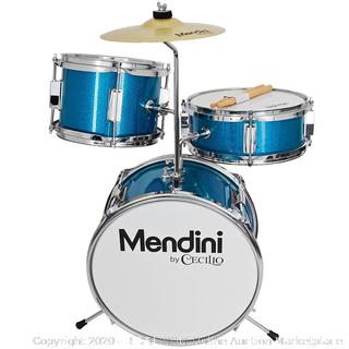 Mendini by Cecilio 13 inch 3-Piece Kids/Junior Drum Set with Throne, Cymbal, Pedal & Drumsticks, Metallic Blue, MJDS-1-BL - COME PREVIEW!!!!! (online $79)