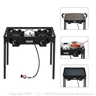 ROVSUN 150000 BTU High-Pressure LPG Kiln Black Cast Iron Duplex Heat Unit Gas Cooker Removable Legs Inside Outside Cooking Duo 2 Burner Propane Stove (online $191)