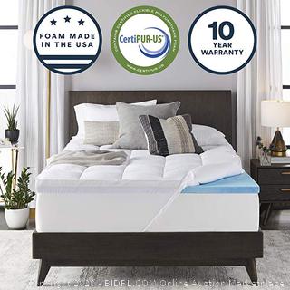 Sleep Innovations queen size 4-inch Dual Layer Gel Memory Foam Mattress Topper with Enhanced Support, Queen,