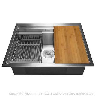 AKDY Handmade 25-in x 22-in Stainless Steel Single Bowl Undermount Residential Kitchen Sink All-in-One Kit (online $239)