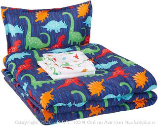 AmazonBasics Easy Care Super Soft Microfiber Kid's Bed-in-a-Bag Bedding Set - Twin, Multi-Color Dinosaurs