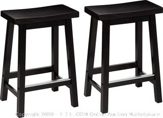 Classic Solid Wood Saddle-Seat Kitchen Counter Stool with Foot Plate 24 Inch, Black, Set of 2