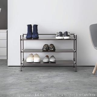 Seville Classics 3-Tier Stackable 9-Pair Woodgrain Resin Slat Shelf Sturdy Metal Frame Shoe Storage Rack Organizer, Perfect for Bedroom, Closet, Entryway, Dorm Room, Espresso Factory sealed box damaged come preview