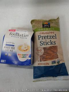 foodstirs modern baking minute mug cake mix and 365 everyday value organic crunchy pretzel sticks