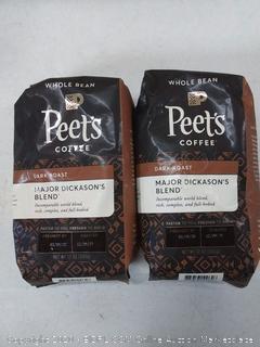 Peet's Coffee Major Dickason's Blend, Dark Roast Whole Bean Coffee, 12 Ounce Bag (2 bags)