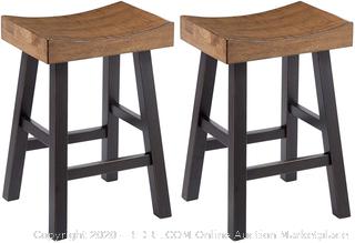 Signature Design by Ashley - Glosco Barstool Set - Counter Height - Vintage Casual - Set of 2 - Brown/Black