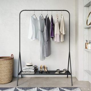 Nathan James Tia Metal Freestanding Clothing Garment Closet Entryway with Hanging Rod and Bottom Shelf or Shoe Storage Rack, Black