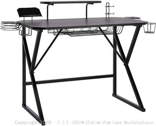 AmazonBasics Gaming Computer Desk with Storage for Controller, Headphone & Speaker - Black