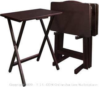 amazonbasics classic TV dinner snack table set for tables with one holding rack, Espresso