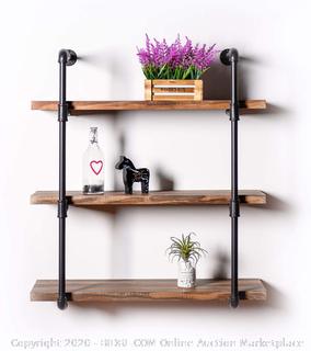 FORNY 3Tier Wall Mounted Industrial Pipe Shelves, Wall Shelf Unit Bookshelf Included Planks, Wall Shelves for Bedroom Bathroom Kitchen