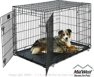 Large Dog Crate MidWest Life Stages Double Door Folding Metal Dog Crate Divider Panel, Floor Protecting Feet, Leak-Proof Dog Tray 42L x 28W x 31H Inches, Large Dog Breed