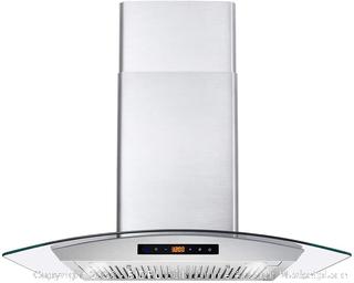 Cosmo 668WRCS75 30 in. Wall Mount Range Hood with 760 CFM, Ducted Exhaust Vent, 3 Speed Fan, Soft Touch Controls, Tempered Glass, Permanent Filters in Stainless Steel, 30 inches(Retails $262)
