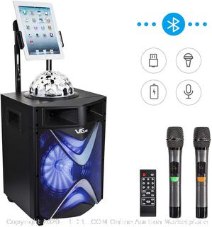 VeGue Wireless PA Speaker System for Kids and Adults with 10'' Subwoofer Bluetooth Karaoke Machine, Disco Ball, 2 UHF Wireless MicrophonesVS-1088( Factory sealed box)(Retails $229)