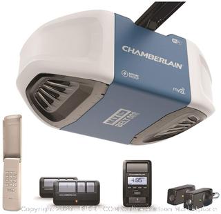 Chamberlain Group Chamberlain B970 Smartphone-Controlled Ultra-Quiet and Strong Belt Drive Garage Door Opener with Battery Backup and MAX Lifting Power, Blue (Retails $244)