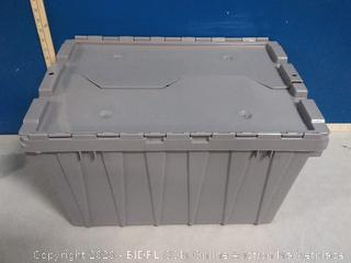 Akro-Mils 39120 Industrial Plastic Storage Tote with Hinged Attached Lid, (21-Inch L by 15-Inch W by 12-Inch H), Gray (online $19)