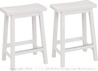 Classic Solid Wood Saddle-Seat Kitchen Counter Stool with Foot Plate 24 Inch, White, Set of 2 (online $60)