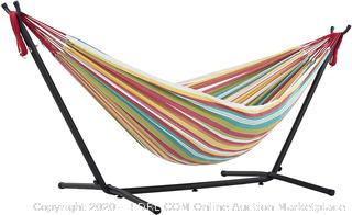 Vivere Double Cotton Hammock with Space Saving Steel Stand, Salsa (450 lb Capacity - Premium Carry Bag Included)(Retails $179)