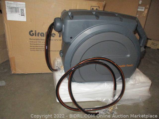 Giraffe Tools Retractable Hose Reel With 1/2 X 130' PVC Water Hose Auction
