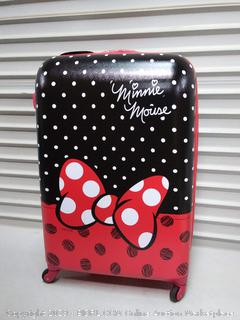 American Tourister Disney Minnie Mouse Red Bow Hardside Checked Luggage with Spinner Wheels, 28 Inch (online $107)