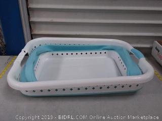 BINO Collapsible Plastic Laundry Basket - Space Saving Foldable Pop Up Hamper Bin, Light Blue(missing handle grip)
