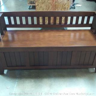 Simpli Home Acadian Solid Wood Rustic Entryway Storage Bench in Tobacco Brown (Online $179.99)