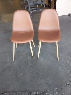 GreenForest Dining Chairs Set of 2, Washable Pu Cushion Seat Chair with Metal Legs for Kitchen Dining Room, Brown