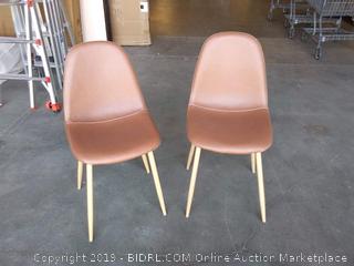 GreenForest Dining Chairs Set of 2, Washable Pu Cushion Seat Chair with Metal Legs for Kitchen Dining Room,Brown