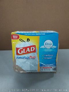 Glad ForceFlexPlus Tall Kitchen Drawstring Trash Bags -13 Gallon White Trash Bag, with Febreze Fresh Clean - 68 Count (Packaging May Vary)