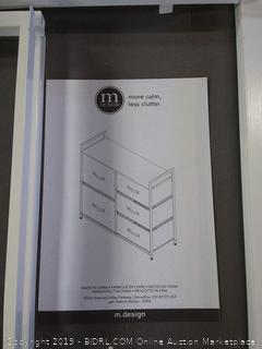 mDesign Wide Dresser Storage Tower - 5 Drawer Sturdy Steel Frame, Wood Top, Easy Pull Fabric Bins - Gray/White