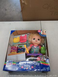 Baby Alive Happy Hungry Baby Blond Curly Hair Doll, Makes 50+ Sounds & Phrases, Eats & Poops, Drinks & Wets, for Kids Age 3 & Up