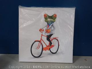 BEGIN DECO MAISON - HOME DECOR Funny Frog Riding a Bike Wrapped Canvas, 24x24, Multicolor