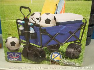 Folding Beach Wagon All Terrain Collapsible Cart Foldable Sports Dolly Gear Storage Mac Cart with Cooling Towel (Blue/Black)