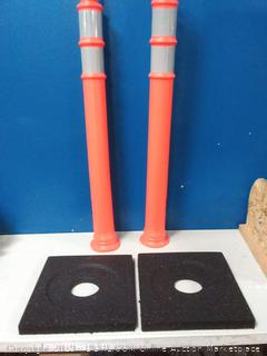 Cortina EZ Grab Delineator 45" Post, 3" Hip Collars with 10 lb Base, 03-747RBC-2, Orange, 2 Pack