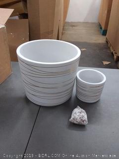 Willowy Large Ceramic Pot Bundle - Gold Stripes - 12 Inch Large Planter and Small Succulent Planter - Decorative Pebbles Included for The Small Flower Pot - Indoor or Outdoor Pots for Plants
