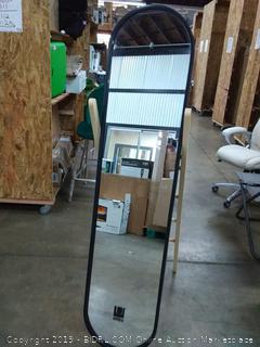 Umbra Hub Floor Length Mirror with Storage Rack, Modern Black Rubber Rim and Solid Wood Storage Ladder, Black/Natural Finish