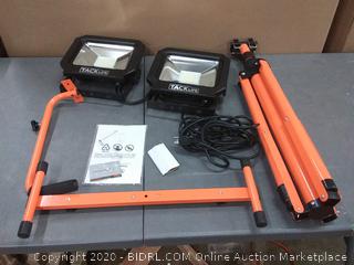 $139 TACKLIFE 10000 Lumen Tripod LED Work Light with Two-Head Total 100W Work Lights, Metal Telescopic Tripod Stand, Rotating Waterproof Lamps and 16.5 Ft AC Power Cord (powers on)
