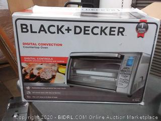 BLACK+DECKER Countertop Convection Toaster Oven, Silver, CTO6335S(powers on)(chip in top right corner)