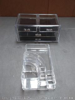 Home-it Clear acrylic makeup organizer cosmetic organizer and Large 3 Drawer Jewerly Chest or makeup storage ideas Case Lipstick Liner Brush Holder make up boxes Organizer measures (10"x6"x7.7")