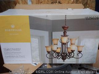 Portfolio Colton Lakes 9-Light Oil-Rubbed Bronze Transitional Tinted Glass Tiered Chandelier (online $229)