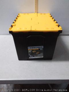 COMMANDER 12-Gallon (48-Quart) Black Tote with Hinged Lid (missing pin for hinges on one side)