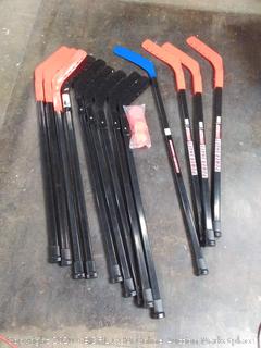 Cosom Junior Hockey Sticks for Floor Hockey and Street Hockey for Kids, Youth Hockey Set, Phys Ed Hockey Equipment, Hockey Training, 16 Piece 12 Plastic Sticks, 2 Pucks, and 2 Balls, 42", Power Shaft
