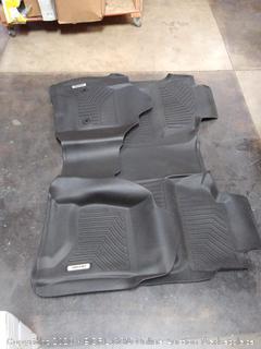 oEdRo Floor Mats Compatible for 2014-2018 Silverado/Sierra 1500, 2015-2019 2500HD/3500HD Crew Cab, with 1st Row Bench Seat, Black TPE All-Weather Guard Includes 1st and 2nd Row: Full Set Liners