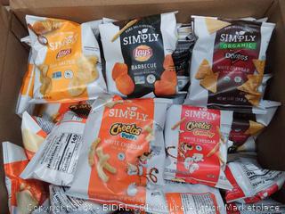 36 count simply Frito-Lay mix flavors Cheeto puffs white cheddar Cheetos crunchy white cheddar organic Doritos white cheddar Lays barbecue Lay's sea salt exp February 2020