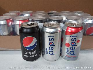 18 pack variety Pepsi's Diet Pepsi Diet Wild Cherry Pepsi and Pepsi Zero (missing 1 diet pepsi)
