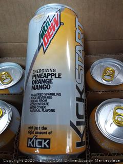 12 pack Mountain Dew Kickstart energizing pineapple orange and mango flavored sparkling juice