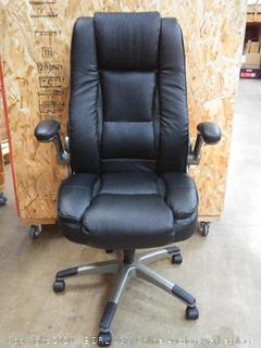 REFICCER Office Chair High Back Leather Executive Computer Desk Chair - Adjustable Tilt Angle and Flip-up Arms Swivel Chair Thick Padding for Comfort and Ergonomic Design for Lumbar Support, Black (on floor)