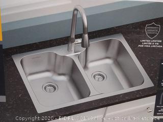 American Standard Tulsa 33-in x 22-in Double-Basin Stainless Steel (Missing Faucet) Online $260